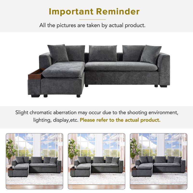 93.7" L-Shaped Storage Sectional - Upholstered Sofa with Built-in Wooden Compartment