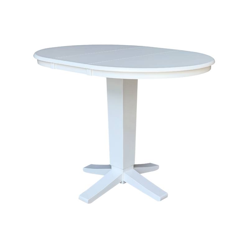 36 in. Round Top Pedestal Counter Height Dining Table with 12 in Leaf