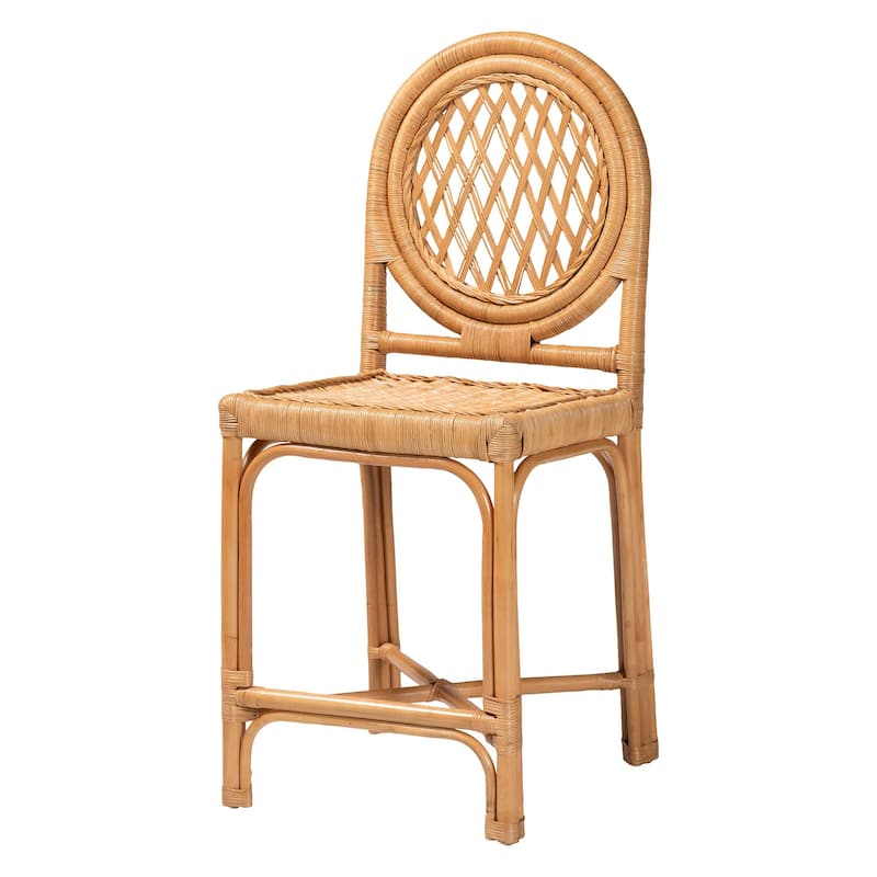 Oxford Round Back Rattan Counter Stool - Handwoven Cane Counter Height Chair, Natural Wicker Coastal Kitchen Island Seating - Light Honey
