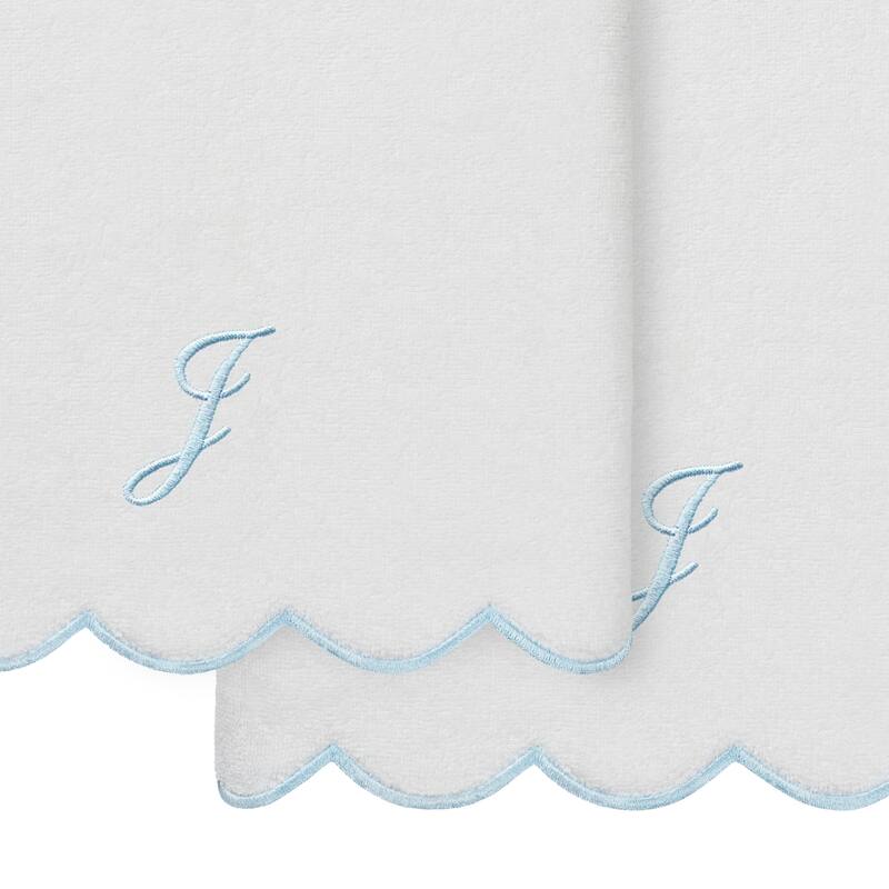 Authentic Hotel and Spa 100% Turkish Cotton Blue ADORNIA Scallop Personalized 2 Piece Bath Towel Set - 2 Bath Towels