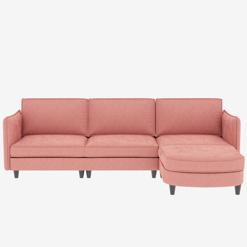 Convertible Sectional Sofa with Movable Ottoman, L-Shaped Sofa with Side Pockets, Corner 3 Seater Sofa for Living Room, Office