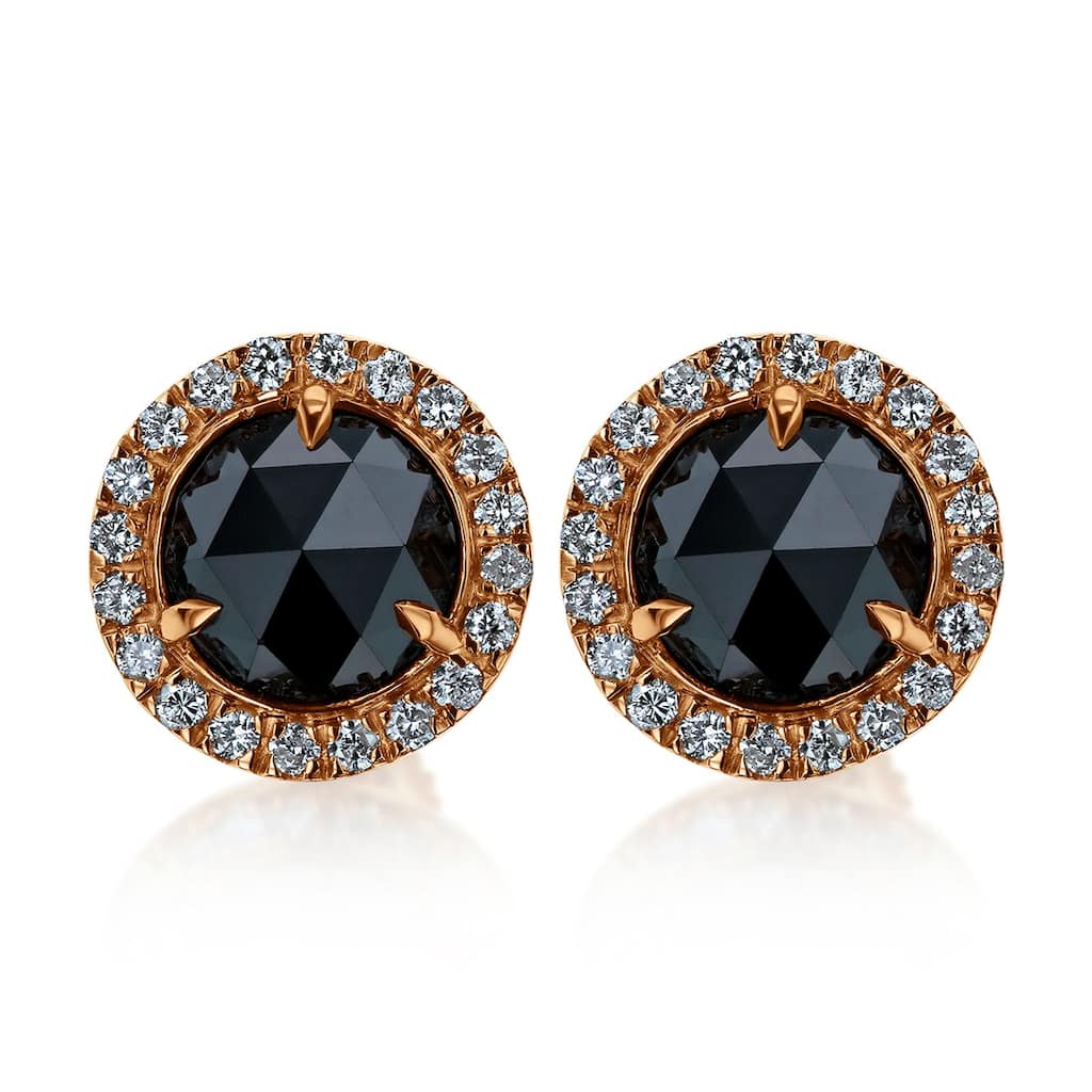Kobelli 2.6 Carats Rose-cut Black Diamond 14k Rose Gold Morgana Halo Stud Earrings
