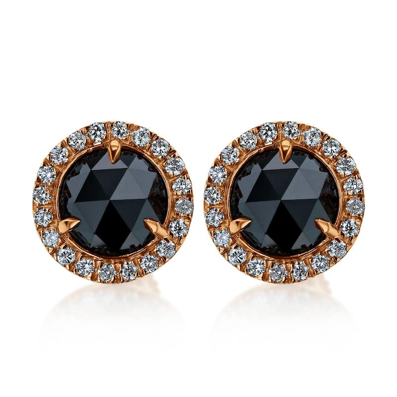Kobelli 2.6 Carats Rose-cut Black Diamond 14k Rose Gold Morgana Halo Stud Earrings