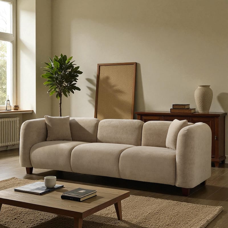 87" Modern Upholstered 3-Seat Sofa, Durable Fabric Couch with Foam Cushions for Living Room & Apartments