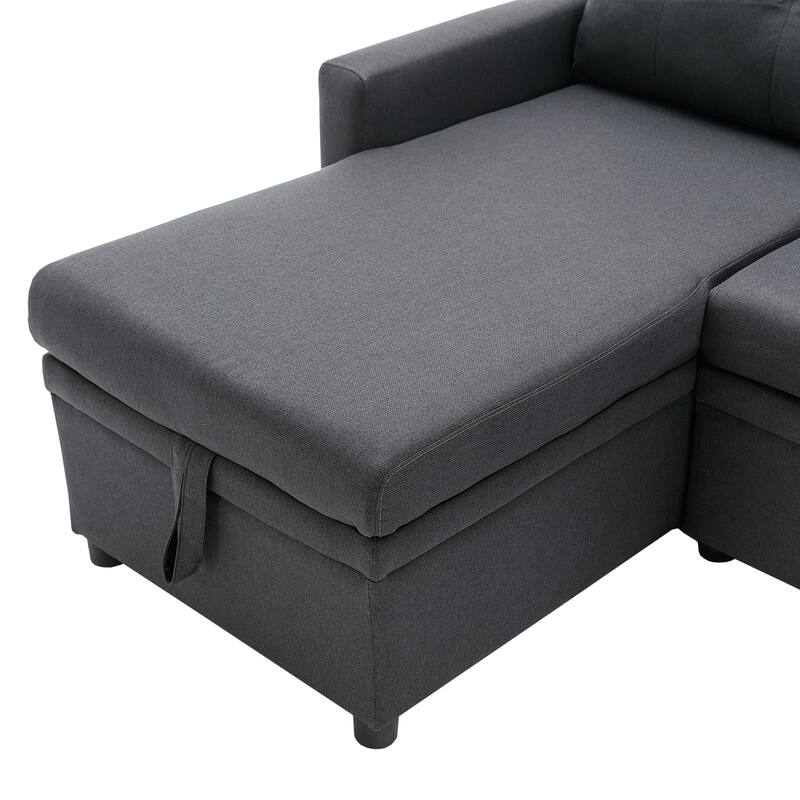 Linen L-Shaped 3-Seat Sofa Convertible Sectional Sofa