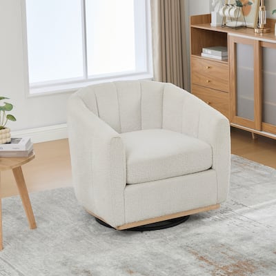 Modern Cushioned Metal Base 360° Swivel Chair, Upholstered Barrel Chair, Club Armchair for Living Room, Family Room, Bedroom