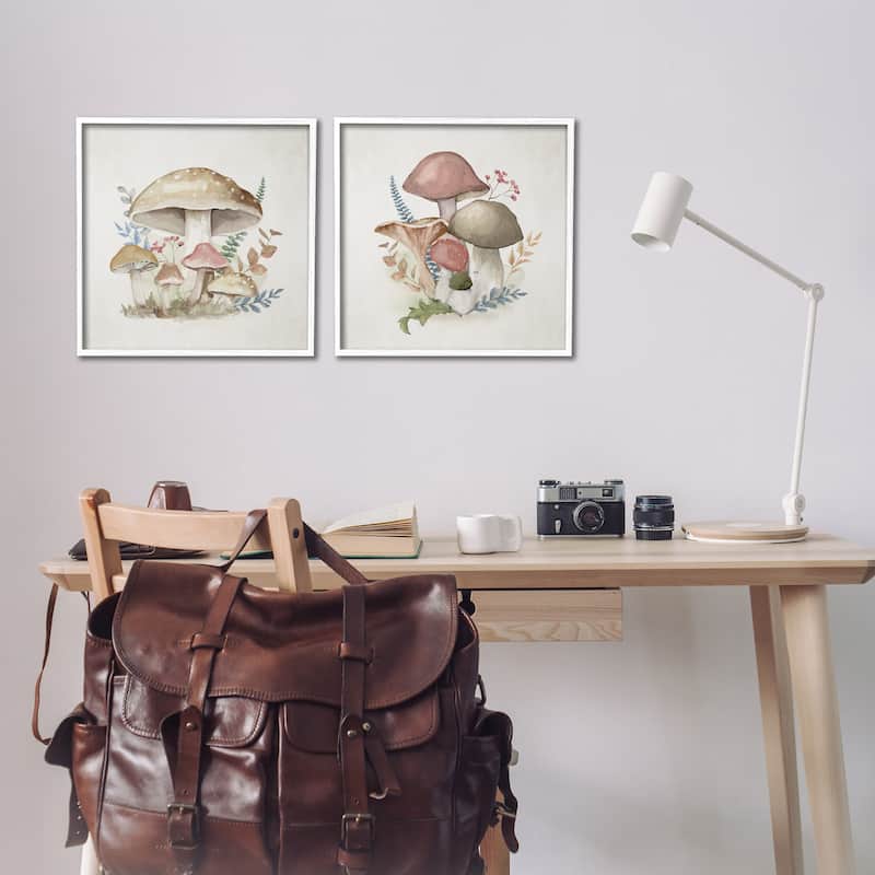 Stupell Pastel Blooming Mushrooms Framed Giclee Art Design By Mollie B. (Set of 2)