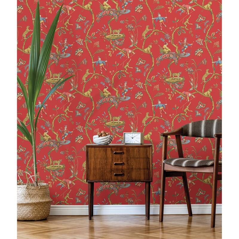 Scalamandre Tomato Chinoise Exotique Self Adhesive Peel & Stick Wallpaper