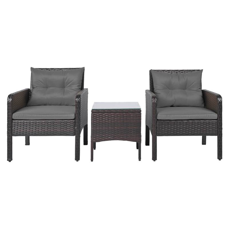 Costway 3 PCS Patio PE Wicker Furniture Set with Cushions and Tempered - See Details
