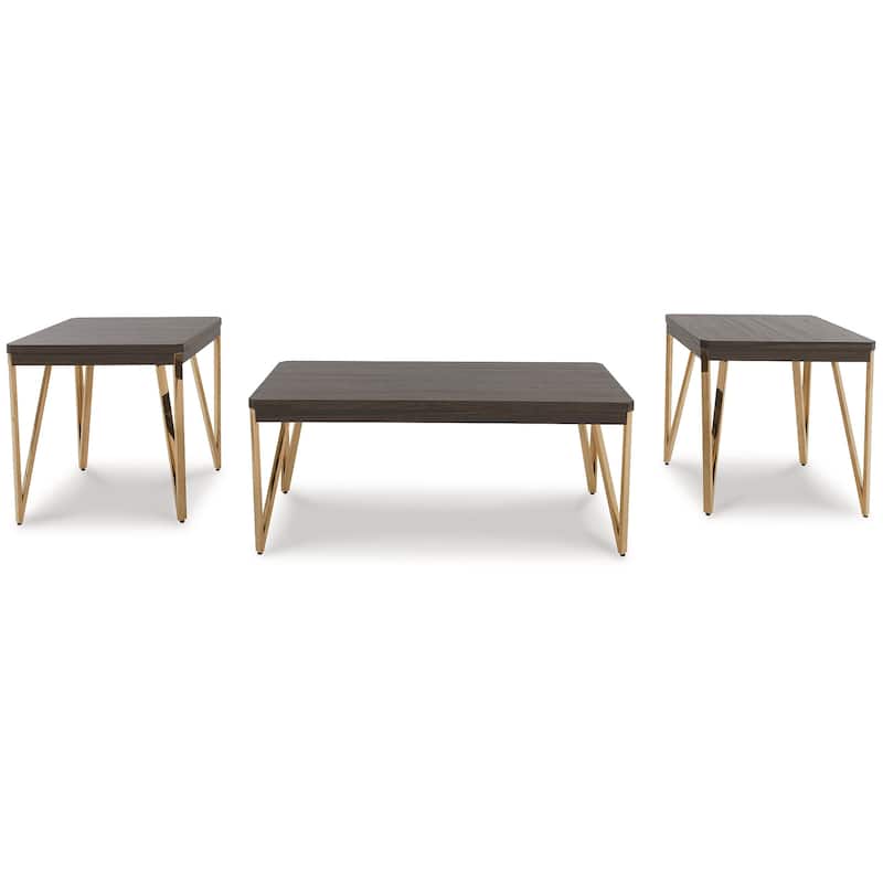 Signature Design by Ashley Bandyn Brown/Champagne Table (Set of 3) - 47"W x 24"D x 19"H