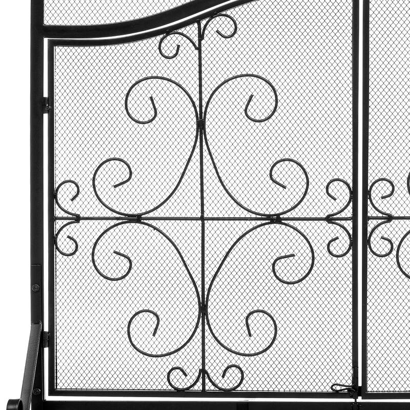 Fashion 2 Panel Black Unique Pattern Iron Fireplace Screen- - 37.8'' x 12.2'' x 31.1''