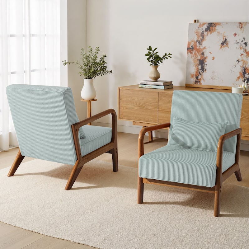 25" W Mid Century Upholstered Wood Accent Chair with Pillow set of 2