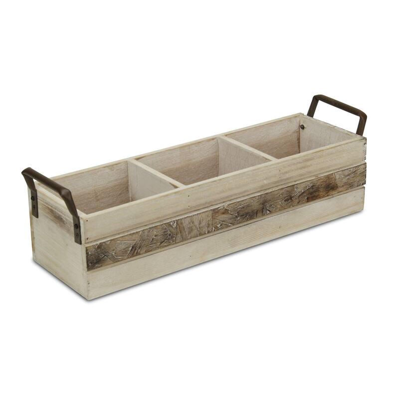 Brown Wooden 3 Slot Storage Caddy - Large