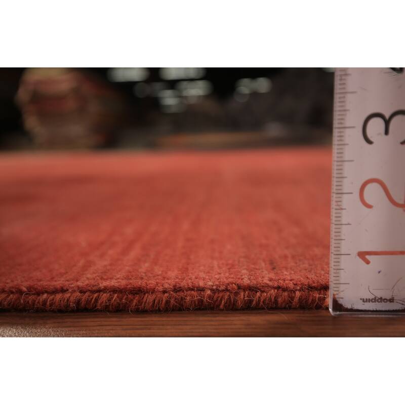 Modern Gabbeh Oriental Area Rug Hand-Knotted Orange Wool Carpet - 7'11" x 9'7"