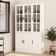 preview thumbnail 41 of 82, White Buffet Sideboard & Curio Bookcase Cabinet with Glass Doors