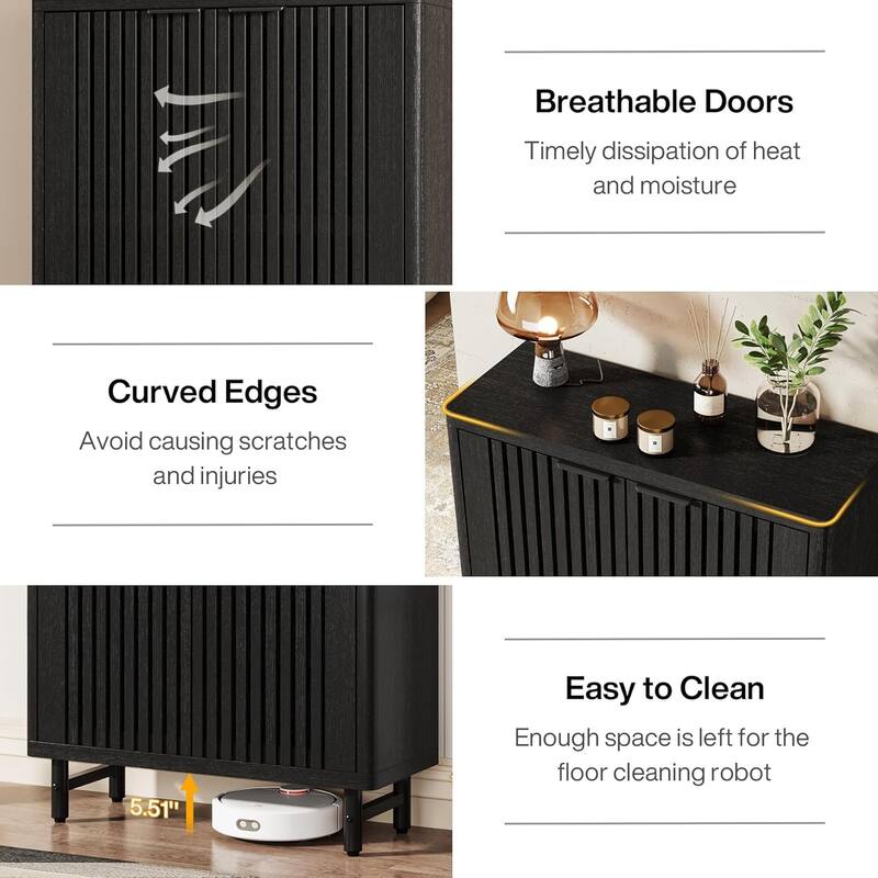 6-Tier Bathroom Floor Cabinet 2 Shutter Doors Adjustable Shelves Wooden Storage Sideboard for Kitchen/Living Room