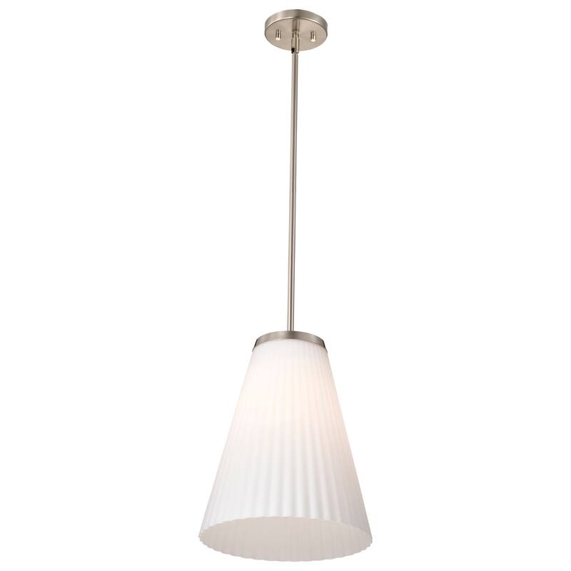 Royale Large Pendant Brushed Nickel Finish Ribbed White Glass - Brushed Nickel