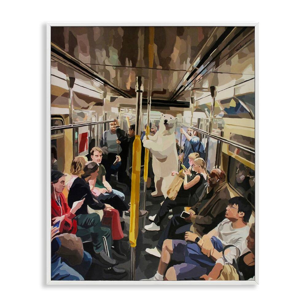 Stupell Polar Bear on Subway Framed Giclee Art Design By Keith Thomson