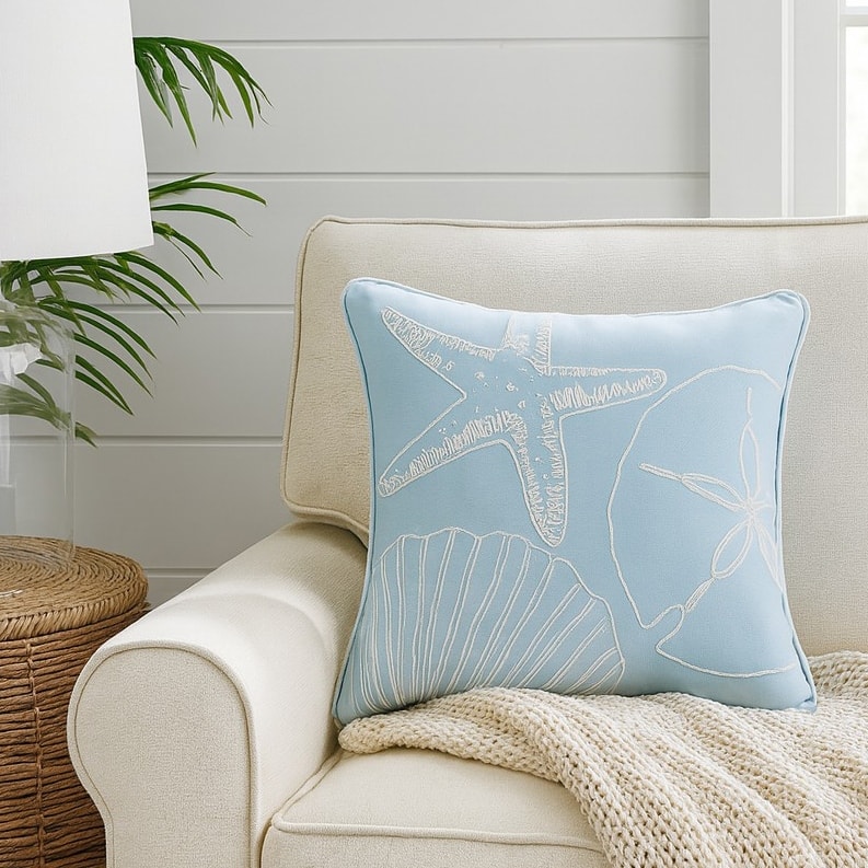 13.5" x 13.5" Beach Shells Embroidered Throw Pillow