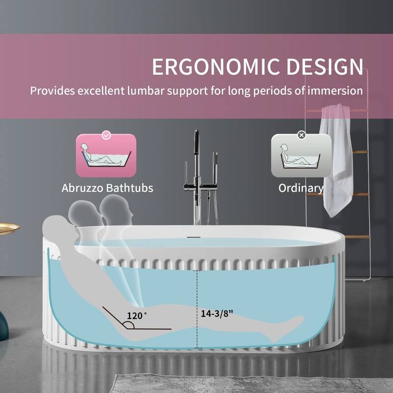 ABRUZZO 67" Freestanding Soaking Solid Surface Bathtub Stone Resin with Overflow and Pop-up Drain