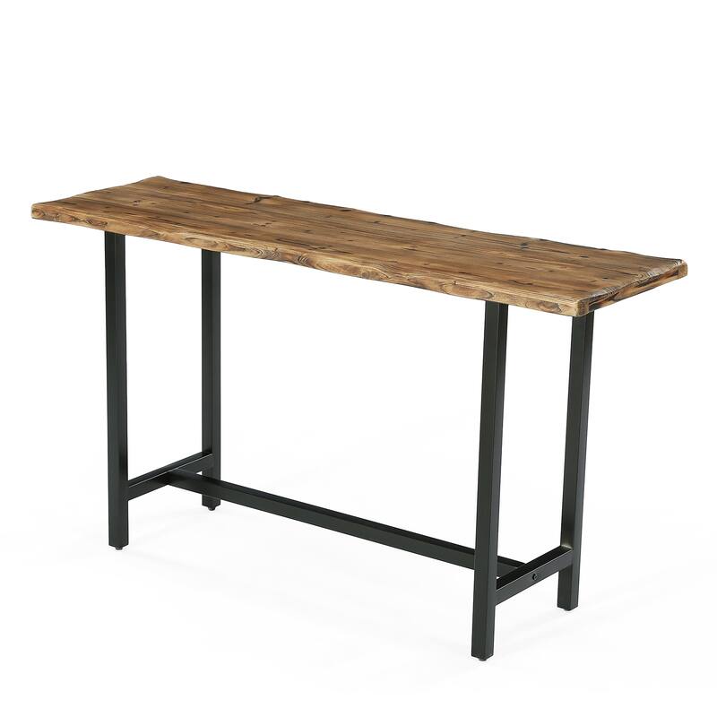 Solid Wood Long Bar Table with Metal Footrest - 63-Inch Long Counter Height Table for Home, Seats up to 6