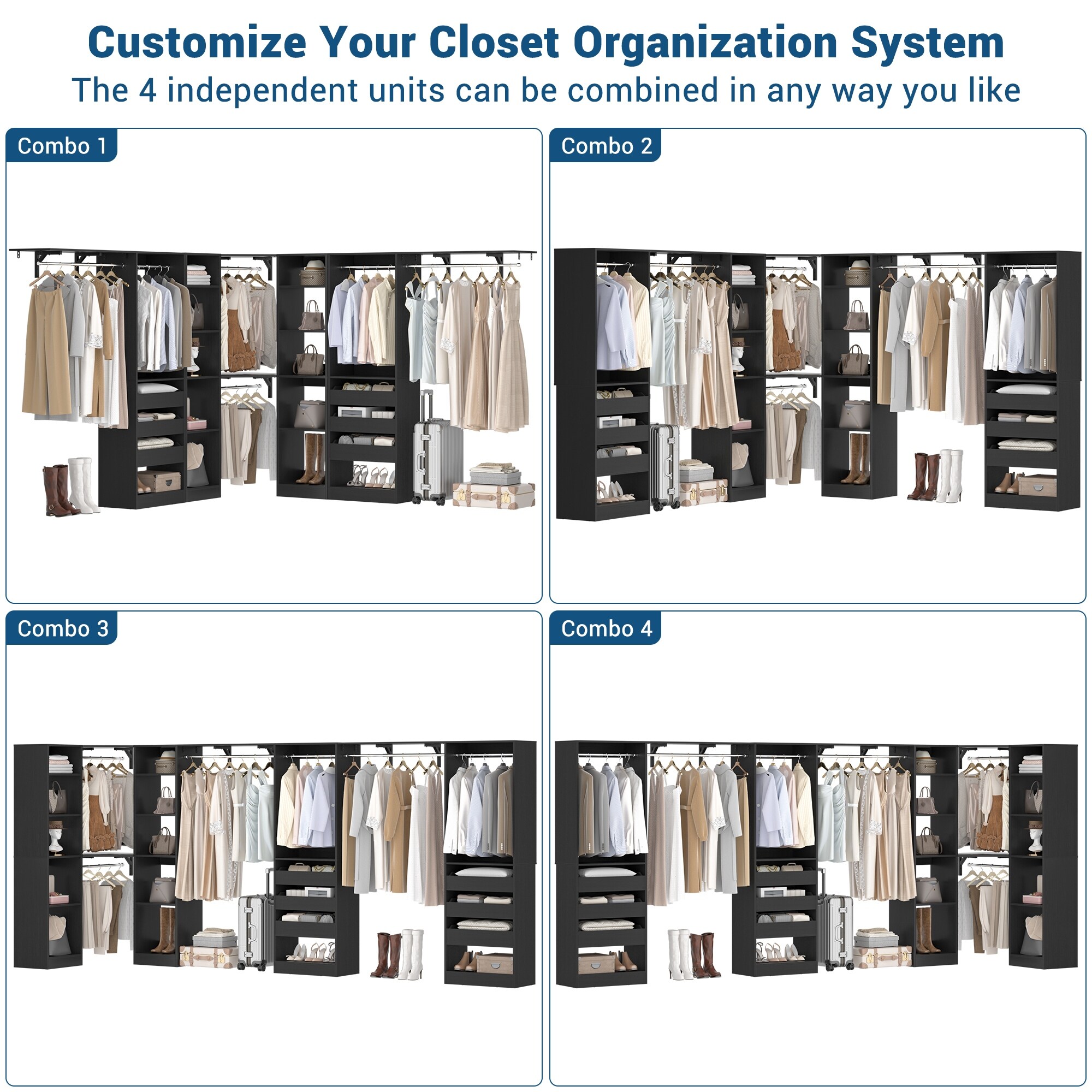 99''-159'' Freestanding Corner Closet System Set, Reversible