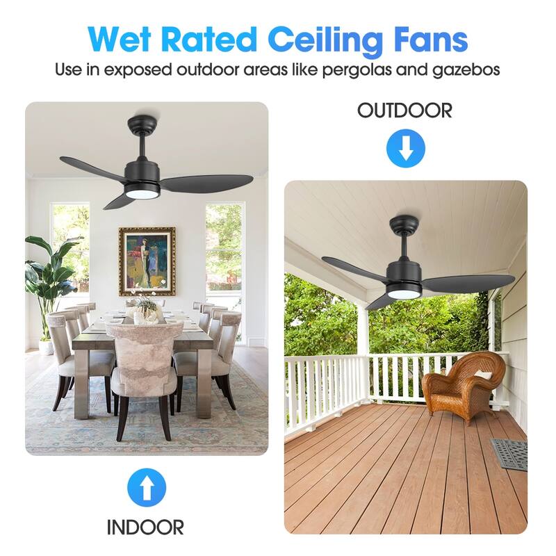 MLiAN 42 in 3 ABS Blades Indoor and Outdoor Ceiling Fan with Integrated LED and Remote Downrod