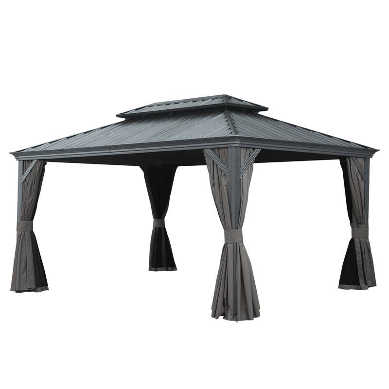 Domi Hardtop Gazebo with Galvanized Steel Double Roof and Aluminum Frame - 12'x16' - Dark Grey
