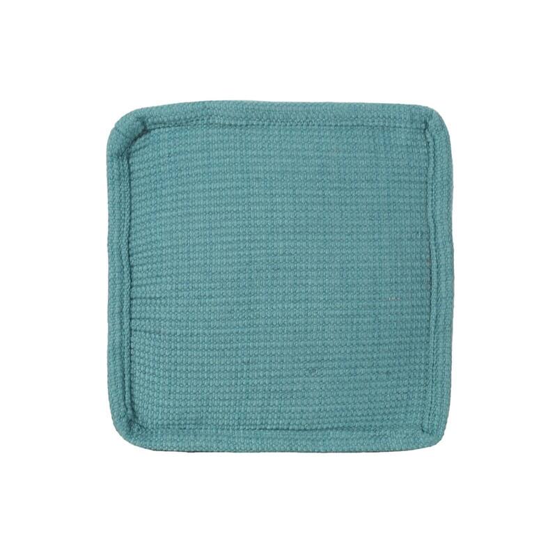 Square Boho Yarn Pouf Ottoman Teal