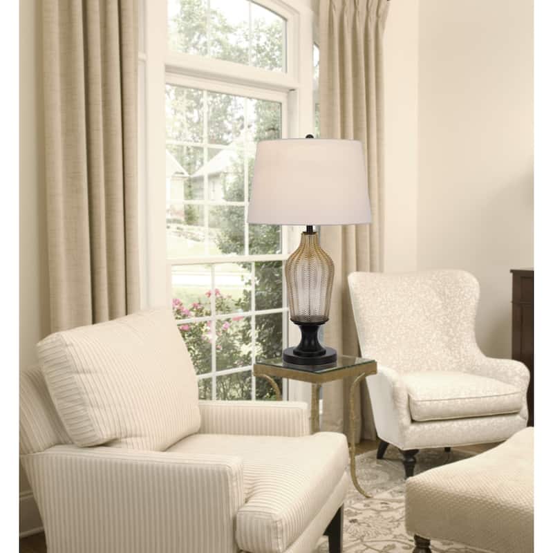 31" Modern Bronze Table Lamp with White Linen Shade and 3-Way Dimmable Socket Bedroom or Living Room - 30.5" H x 17" W x 17" D