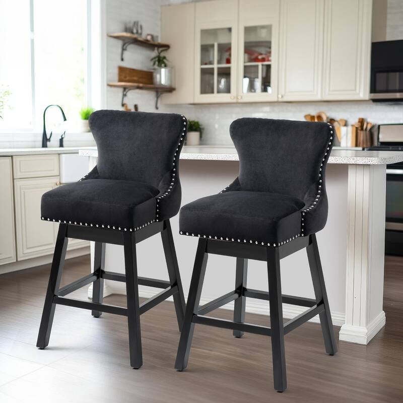 AVAWING Set of 2 Upholstered Fabric Bar Stools Chairs