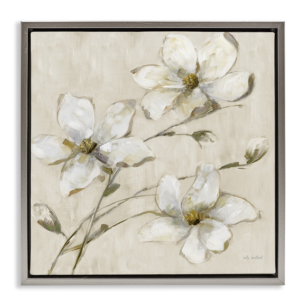 Stupell Neutral Tone Dogwood Flowers Framed Floater Canvas Wall Art Design By Sally Swatland