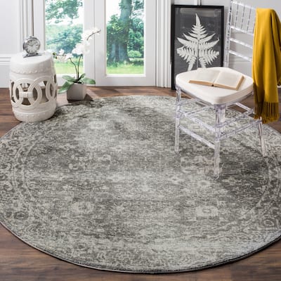SAFAVIEH Evoke Adele Vintage Oriental Distressed Rug - Grey/Ivory - 5'3" Round
