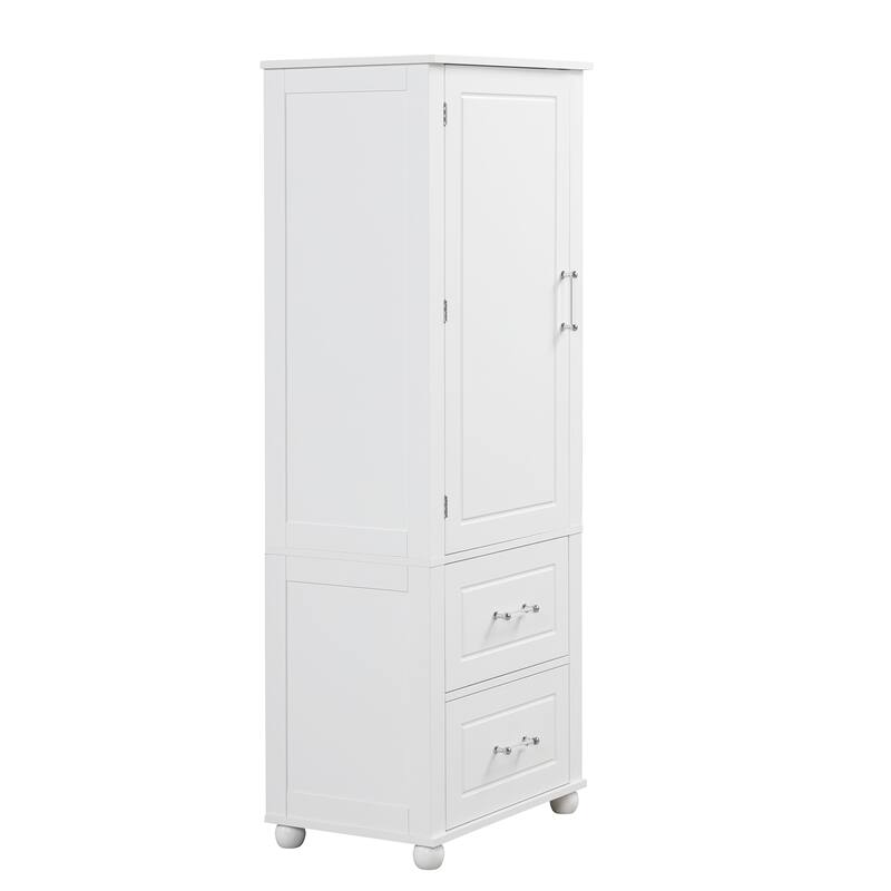 GDFStudio - Rowan Tall Freestanding Bathroom Storage Cabinet with Two Drawers and Adjustable Shelf