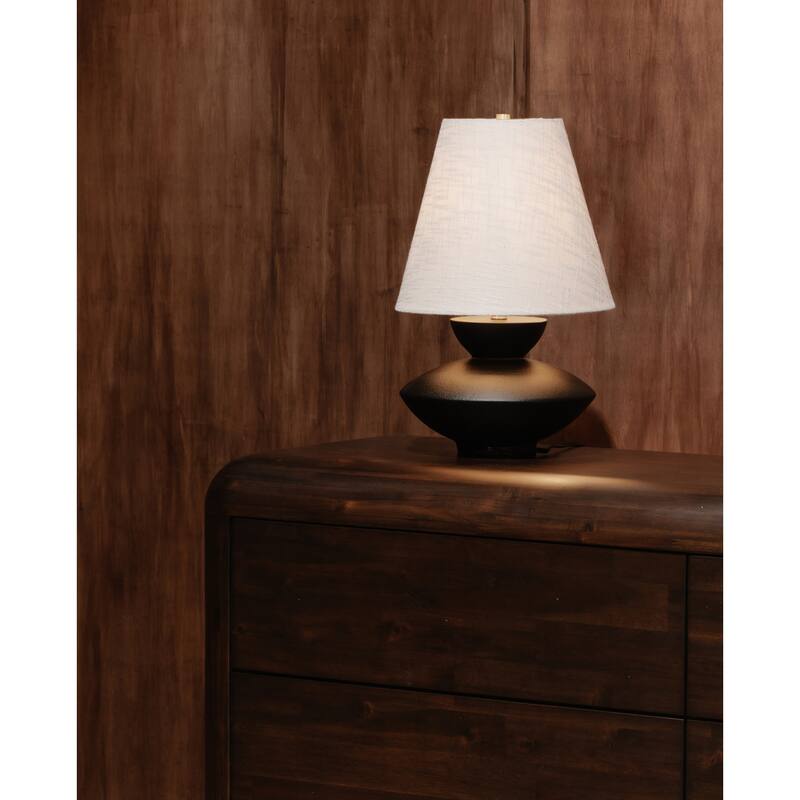 Aurelle Home Modern Geometric Base Table Lamp with Fabric Shade