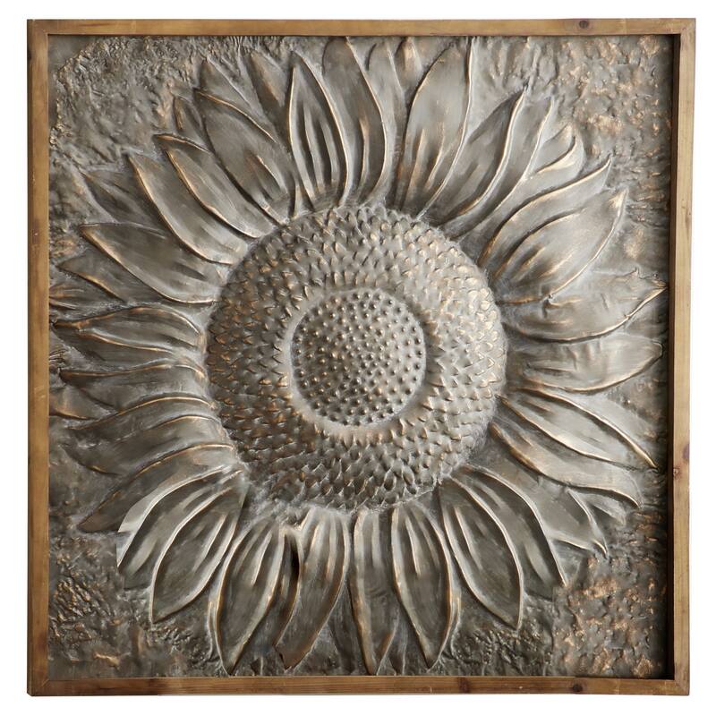 Gray Metal Sunflower Floral Home Wall Decor with Embossed Details