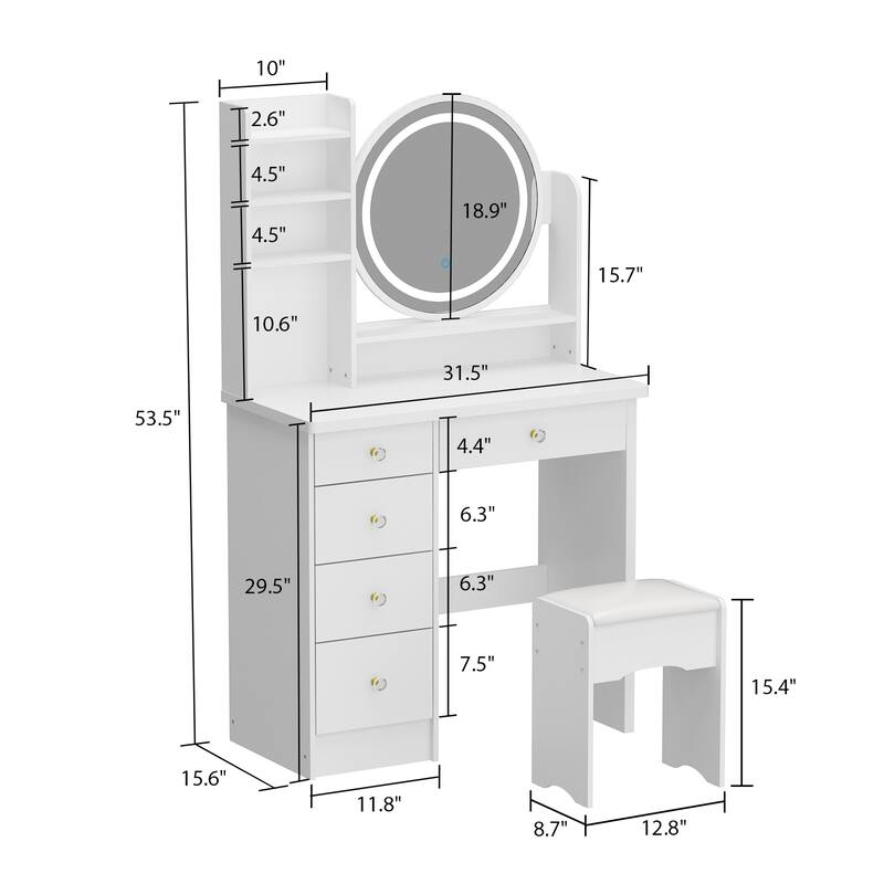 Timechee 31.5" Wide Makeup Vanity Set with Stool, Mirror,3 Color Light - 31.5"W