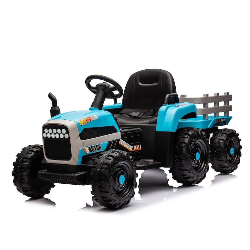 Ride on Tractor with Trailer, 24V Blue Battery Powered Electric Tractor Toy, Electric Vehicle for Kids with 3 Speeds - Blue