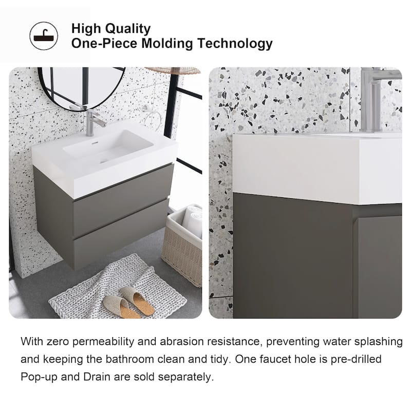 Floating Bathroom Vanity with Solid Surface Top