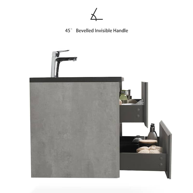 Bathroom Vanity in Cement Grey with Integrated Quartz Sand Top