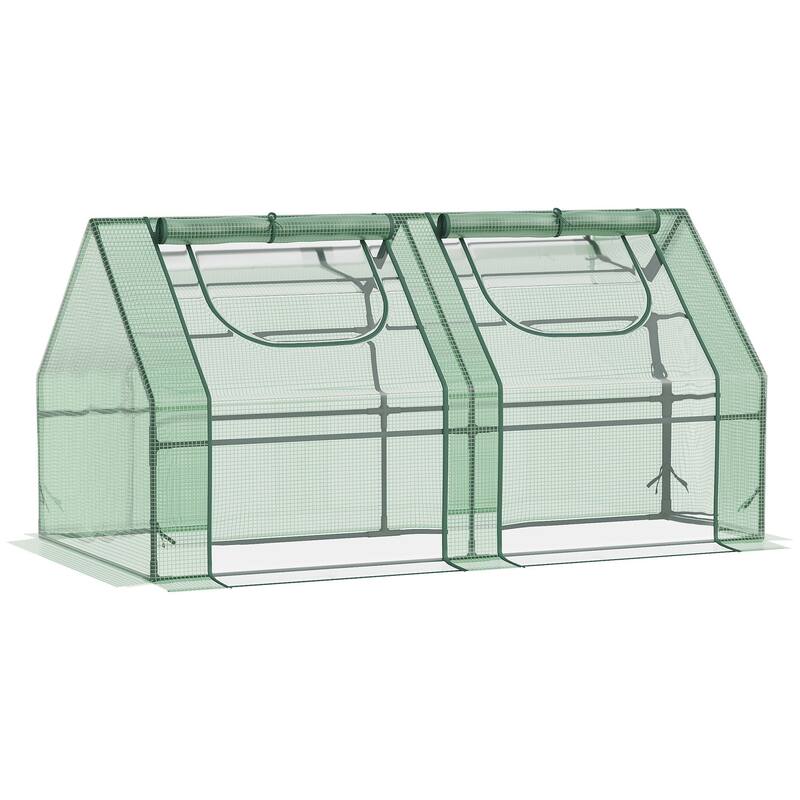 6' x 3' x 3' Portable Greenhouse, Garden Green House with 2 PE/Plastic Covers, Steel Frame and 2 Roll Up Windows, Green - Portable