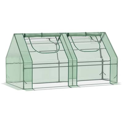 Portable Greenhouse, Garden Green House with 2 PE/Plastic Covers, Steel Frame and 2 Roll Up Windows, Green