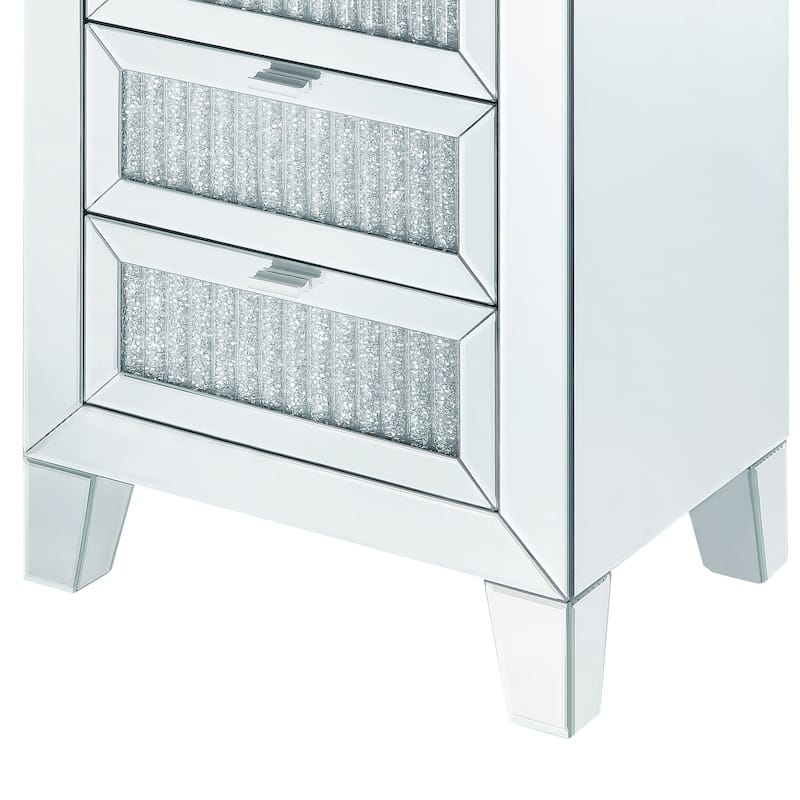 Contemporary Style Wooden Mirrored Night Table with 3 Drawers, Silver