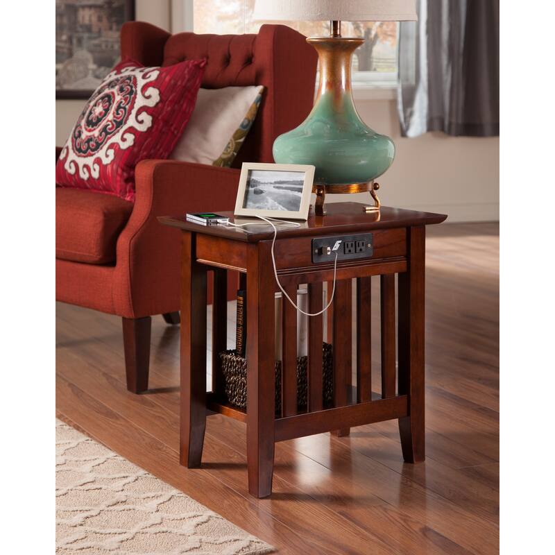 AFI Mission Chair Side Table Set of 2 with Built-in Charger