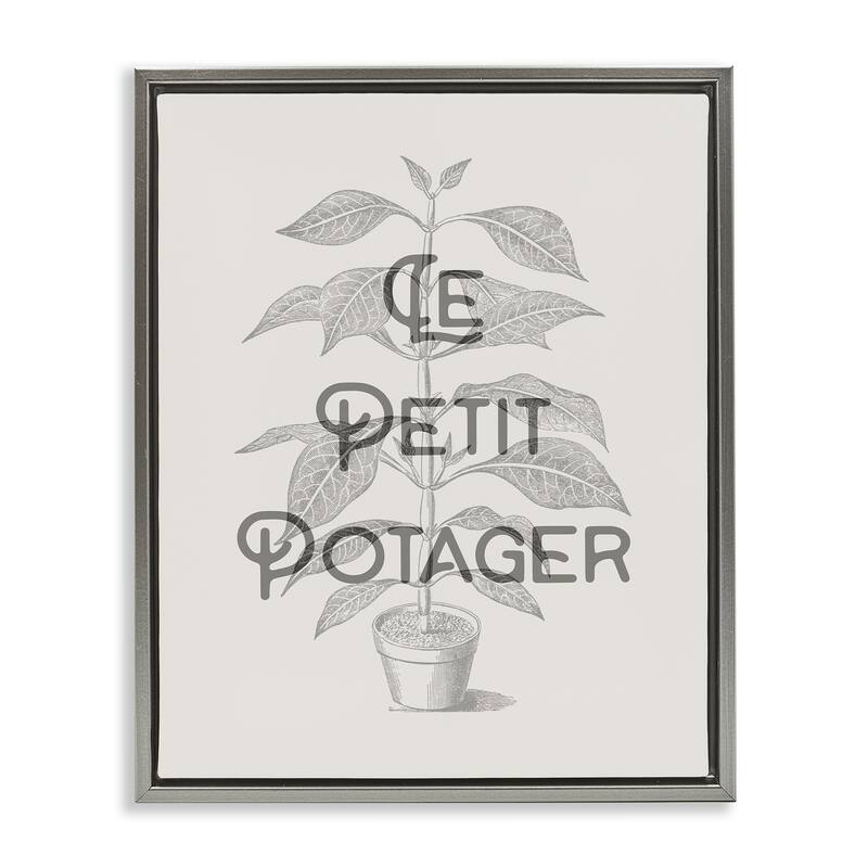 Stupell Vintage French Plant Phrase Framed Floater Canvas Wall Art Design By Lil' Rue - 17 x 21 - Grey