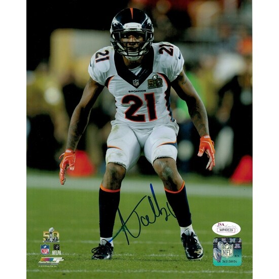 Aqib Talib Autographed Denver Broncos 8x10 Photo Super Bowl 50 JSA