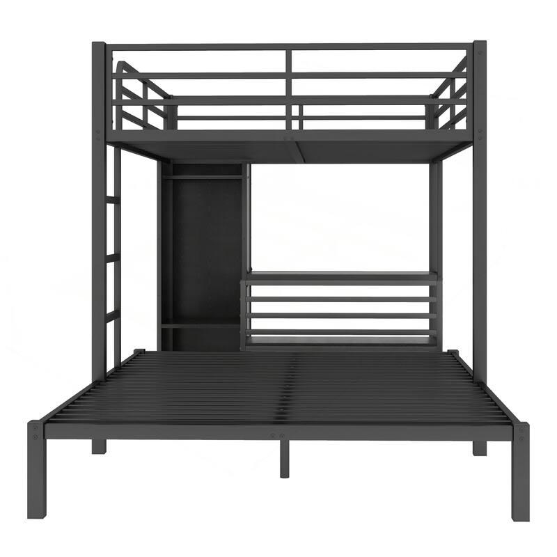 Versatile Metal Bunk Bed with Integrated Wardrobe and Functional Desk