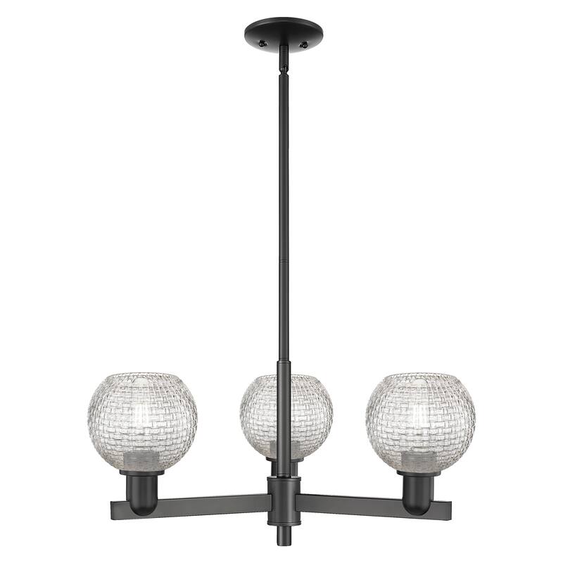 Innovations Lighting Endless Possibilities Arcadia - Athens - 3 Light 28" Basketweave Stem Hung Chandelier - Matte Black