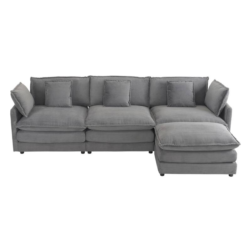 Roomfitters Spacious Modular Corduroy L-Shape Sectional Sofa with Side Storage Pockets for Living Room Convenience