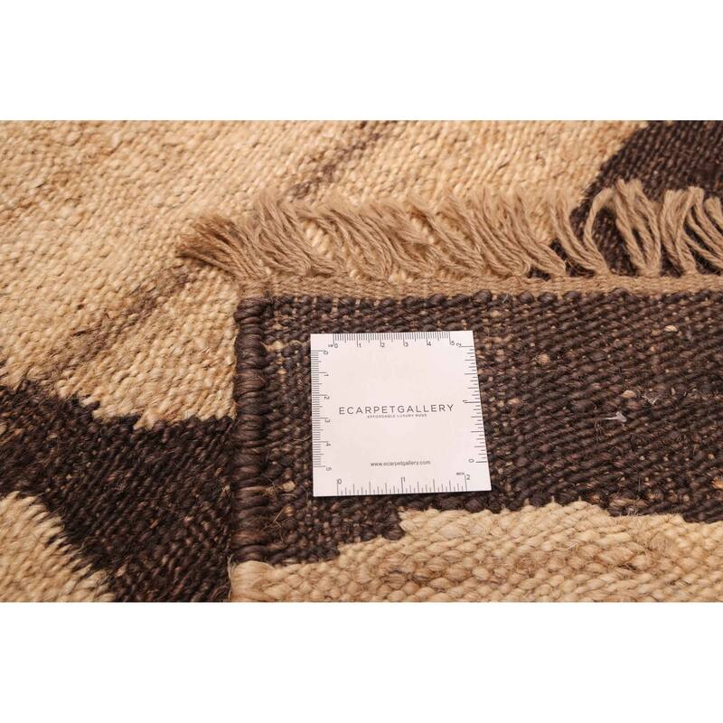 ECARPETGALLERY Flat-Weave Palas Denizli Dark Brown, Tan Jute Kilim - 5'2 x 8'0